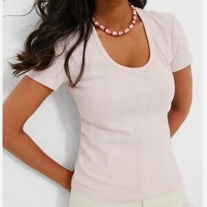Tuckernuck Pointelle Bridgette Scoop Neck Tee Shirt Pink Medium Coastal Chic